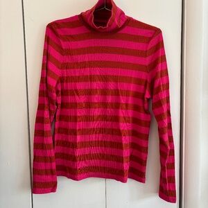 Anna Rib Roll Neck Top Turtleneck in pink stripe by Boden